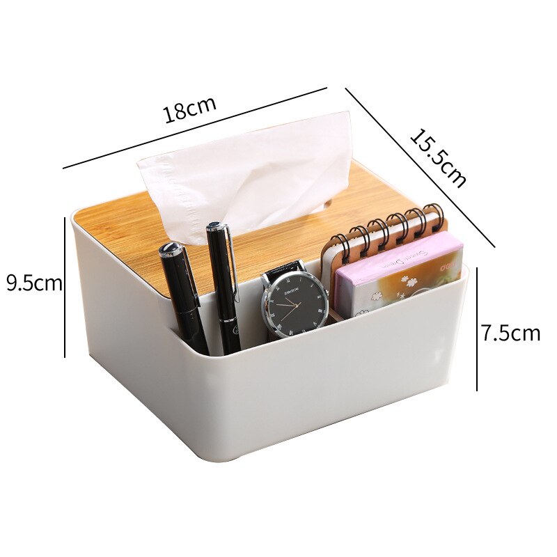 Tissue Storage Box Multi Function TV Remote Control Dining Table Desktop Tissue Box with Bamboo Lid Household Napkin Holder - Provence Home Living Store