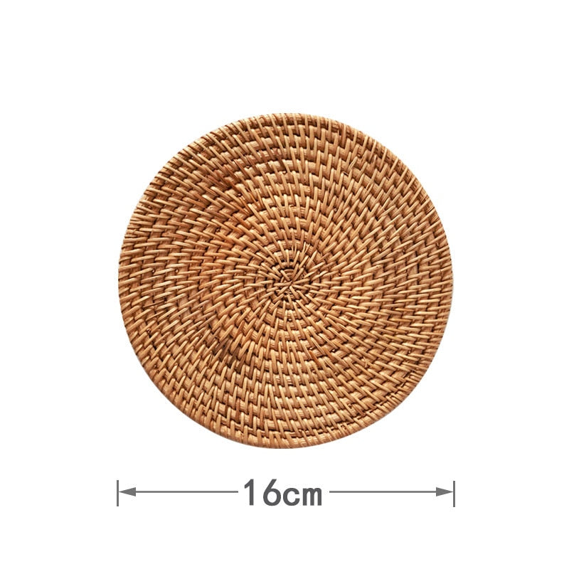 Cup Mat Round Natural Rattan Hot Pad ,Hand Woven Hot Insulation Placemats Table Padding Kitchen Decoration Accessories - Provence Home Living Store