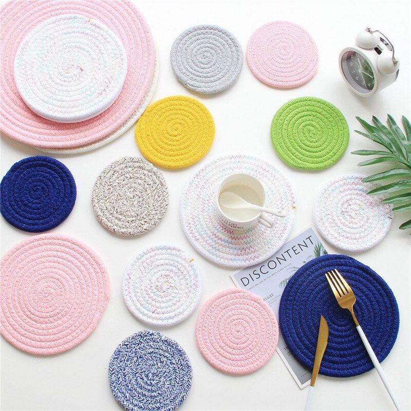 Handmade Cotton Rope Placemat Hand Woven Table Mats Napkin Tableware Drink Cup Coaster Insulation Pad Kitchen Dinner Home Decor - Provence Home Living Store