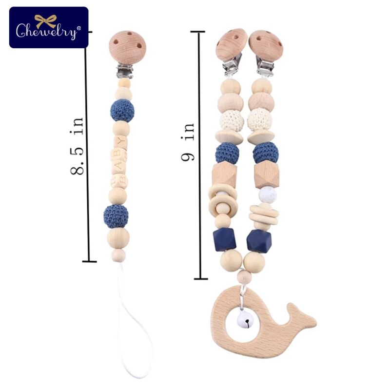 Wooden Teether Baby Play Gym Pacifier Clip Chain Silicone Beads Personalize Dummy Clip Baby Teether Stroller Toys Pram Clip Bell - Provence Home Living Store