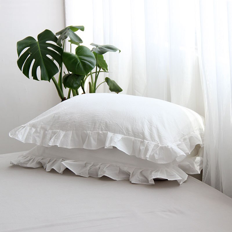 2PCS 100% Cotton Pillowcases Solid Color Ruffled Pillow Cover Home Bedroom Living Room Decorative Cushion Cover pillowcase - Provence Home Living Store