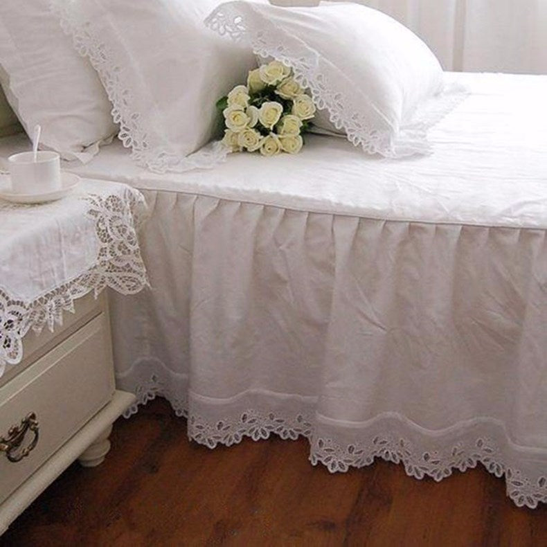 Super soft bed skirt European flower embroidery 100% satin cotton bedspread bed sheet for wedding decoration elegant bed cover - Provence Home Living Store