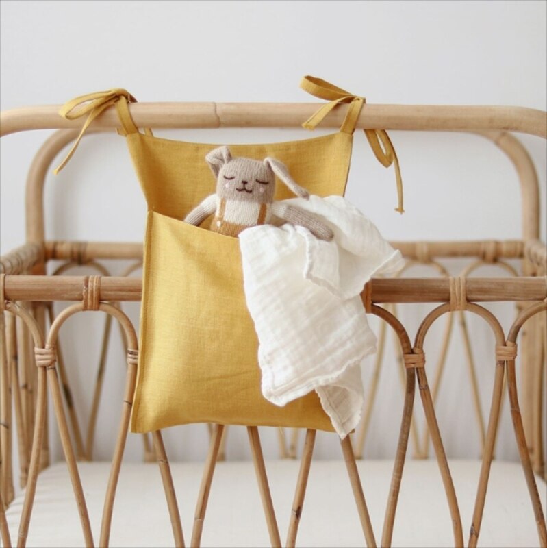 1pc Linen Baby Bed Hanging Storage Bag Newborn Crib Organizer Pocket Baby Bedside Diaper Bag Nappy Toys Bags for Kids Bedding - Provence Home Living Store