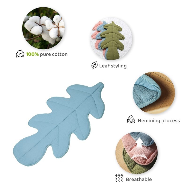 106*60CM Baby Crawling Mat 100% Cotton Long Leaves Floor Mat Newborn Play Mat Room Decoration Baby Activity Supplies - Provence Home Living Store