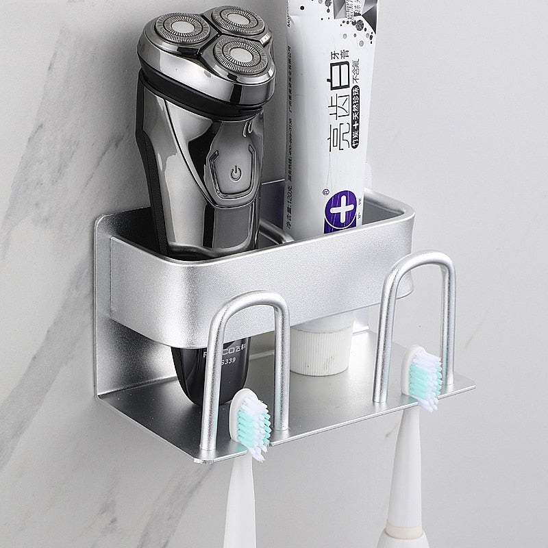 Wall Mounted Toothbrush Holder Aluminium Alloy Toothpaste Rack Bathroom Household Space Saving Bathroom Accessories - Provence Home Living Store