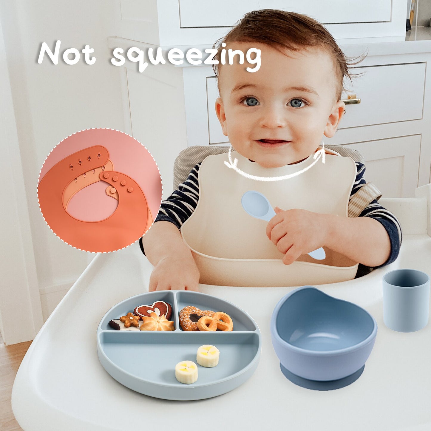 5 Pc/set Solid Color Baby Silicone Tableware BPA Free Silicone Feeding Bowl Plate Bibs Cup Sets Waterproof Non-Slip Crockery - Provence Home Living Store