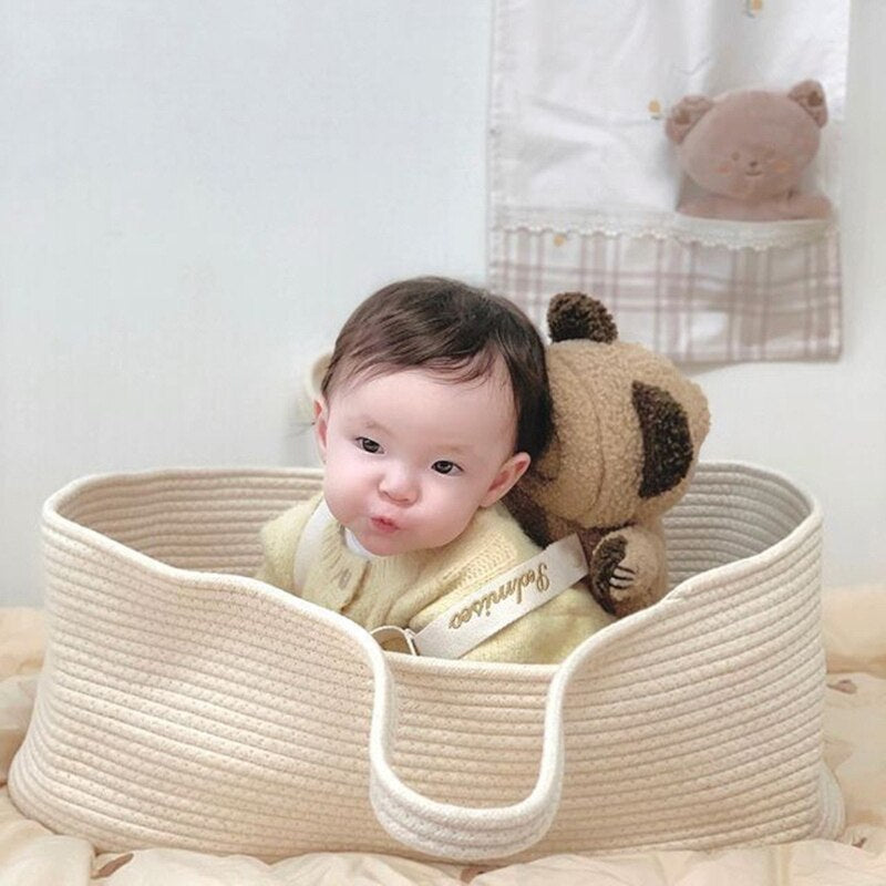 Portable Baby Moses Basket Carrier Cotton Rope Woven Crib Newborn Sleeping Bed Cradle Bassinet Nursery Decoration - Provence Home Living Store