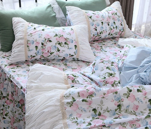 Beauty American bedding set Pastoral princess bedding set king size Rose lace bed comforters Cotton wedding bedding set Linens - Provence Home Living Store