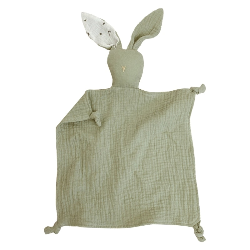 Soft Cotton Muslin Baby Bib Stuffed Rabbit Doll Newborn Appease Towel Security Blanket Baby Sleeping Cuddling Towel Facecloth - Provence Home Living Store