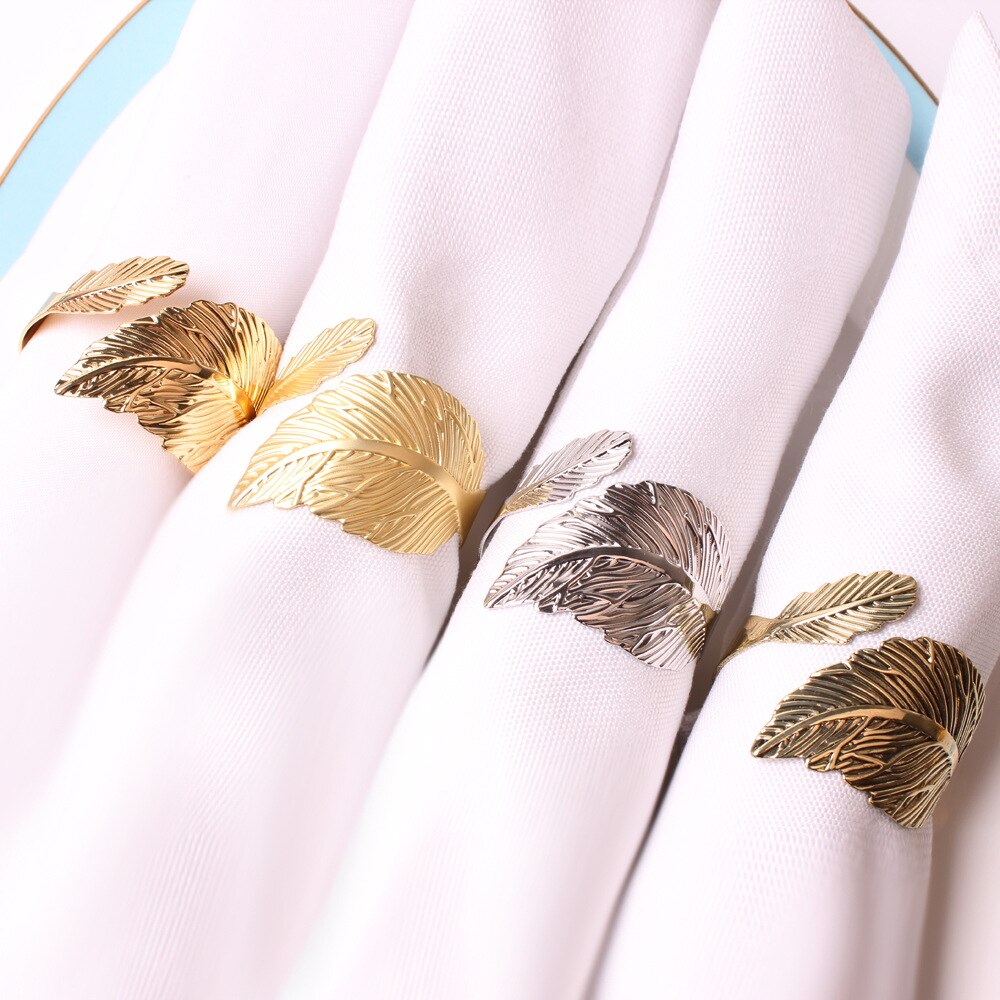 6PCS Leaf Napkin Buckles,Gold Silver Feather Napkin Rings,Wedding Event Decor Crafts Holder Handmade Home Party Supplies - Provence Home Living Store