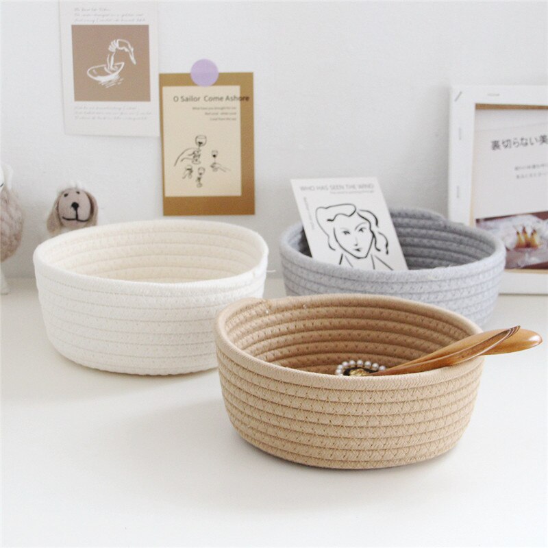 Cotton Rope Storage Basket Weaving Nordic Sundries Baby Toy Dirty Clothes Cosmetic Finishing Baskets Desktop Small Organizer Box - Provence Home Living Store