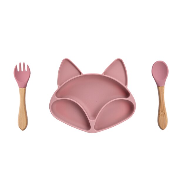 Baby Silicone Feeding Plate Cartoon Fox BPA Free Waterproof Silicone Dining Plate Bowl Spoon Fork Baby Tableware Gifts For Baby - Provence Home Living Store