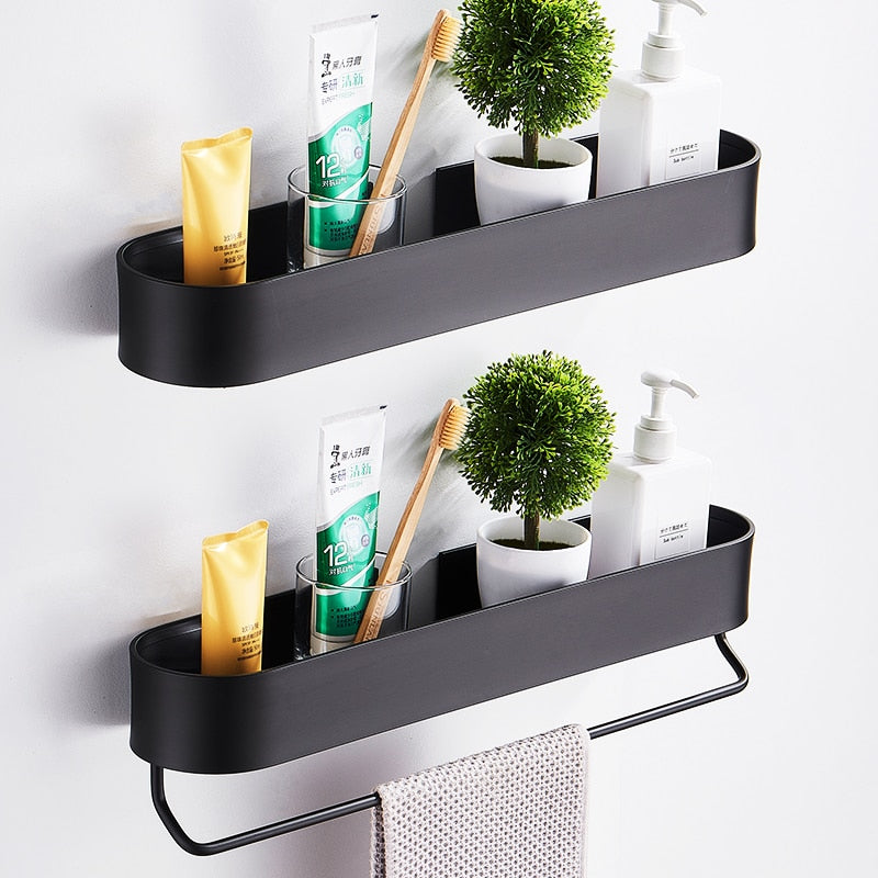 Bathroom Shelf Rack Wall Mounted Shelves Bath Towel Holder Black Shower Storage Basket Kitchen Organizer Bathroom Accessories - Provence Home Living Store