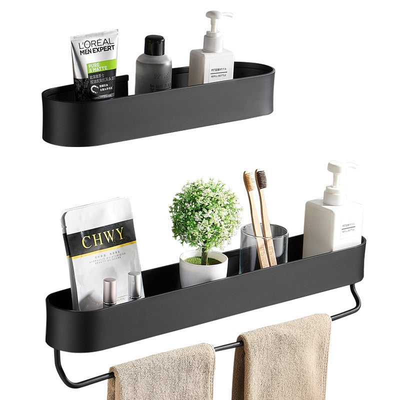 Bathroom Shelf Rack Wall Mounted Shelves Bath Towel Holder Black Shower Storage Basket Kitchen Organizer Bathroom Accessories - Provence Home Living Store