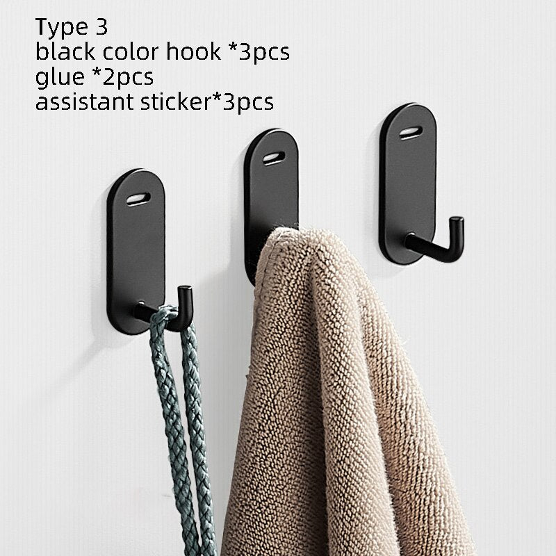 Punch Free Aluminum Hook Wall Door Storage Hooks Multi-Purpose Clothes Rack Hanger Towel Hooks For Home Bathroom Kitchen - Provence Home Living Store