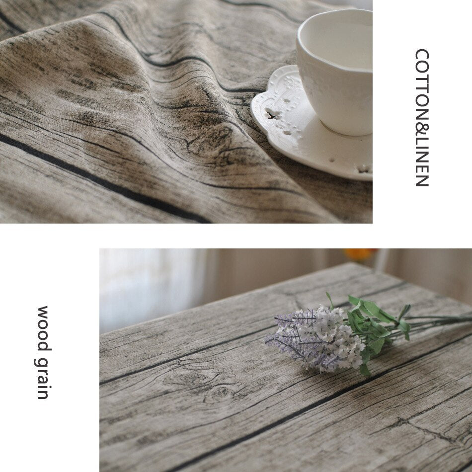 Wood Grain Linen Cotton Retro Tablecloth,Rectangular Dustproof Table Cover,for Home Kitchen Dinning Room Restaurant Ornament - Provence Home Living Store