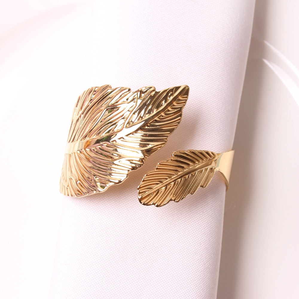 4PCS Leaf Napkin Buckles,Gold Silver Feather Napkin Rings,Wedding Event Decor Crafts Holder Handmade Home Party Supplies - Provence Home Living Store