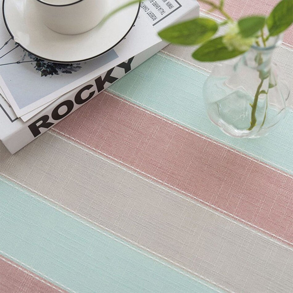 Striped Tablecloth with Tassels,Rectangular Linen Cotton Table Cover for Kitchen Dinning Room Tabletop Coffee Table Decoration - Provence Home Living Store