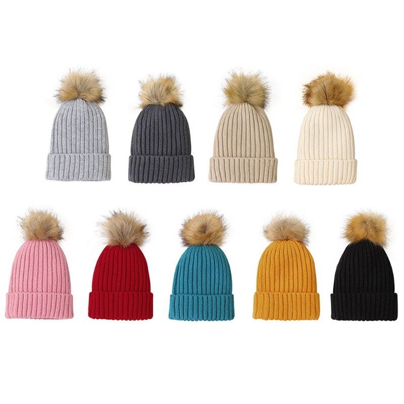 Winter Warm Baby Cap Fur Ball Pompom Beanies Children Girls Boy Knit Hemming Hat XXFE - Provence Home Living Store