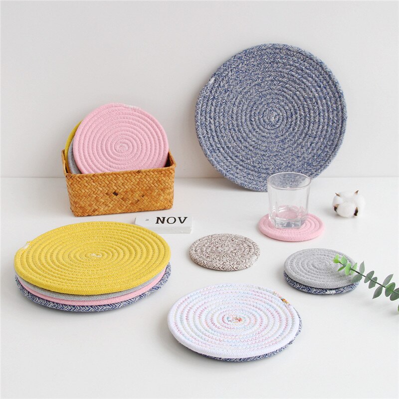 Handmade Cotton Rope Placemat Hand Woven Table Mats Napkin Tableware Drink Cup Coaster Insulation Pad Kitchen Dinner Home Decor - Provence Home Living Store