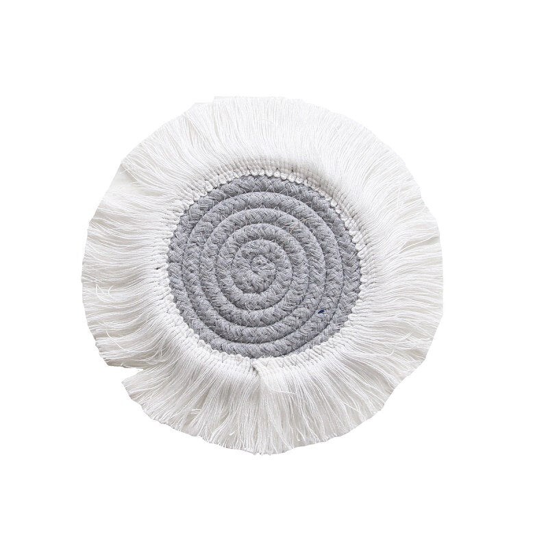 INS Cotton Rope Round Placemats Hand Woven Tassels Table Mat Bowl Pot Insulation Pads Tableware Drink Coaster Home Kitchen Decor - Provence Home Living Store