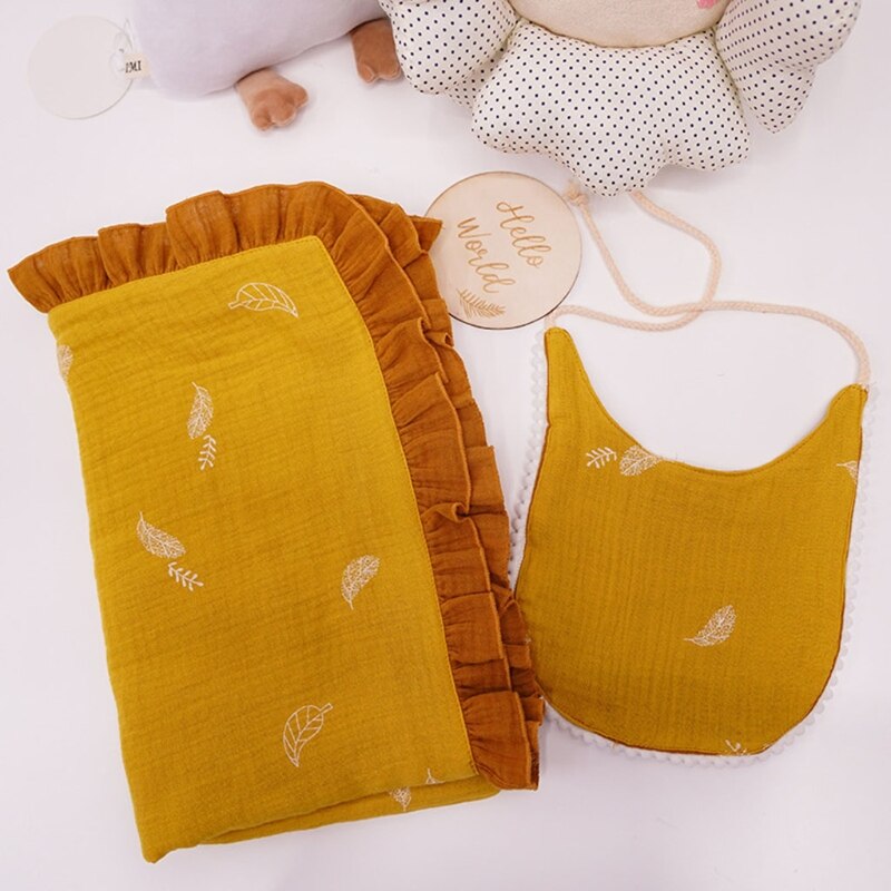 XXFE 2 Pcs Infants Muslin Swaddle Wrap Feeding Drool Bib Set Baby Receiving Blanket - Provence Home Living Store