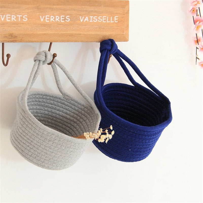 Cotton Rope Woven Storage Basket Wall Hanging Flower Baskets Desktop Sundries Snacks Organizer Box Kids Toys Cosmetics Container - Provence Home Living Store