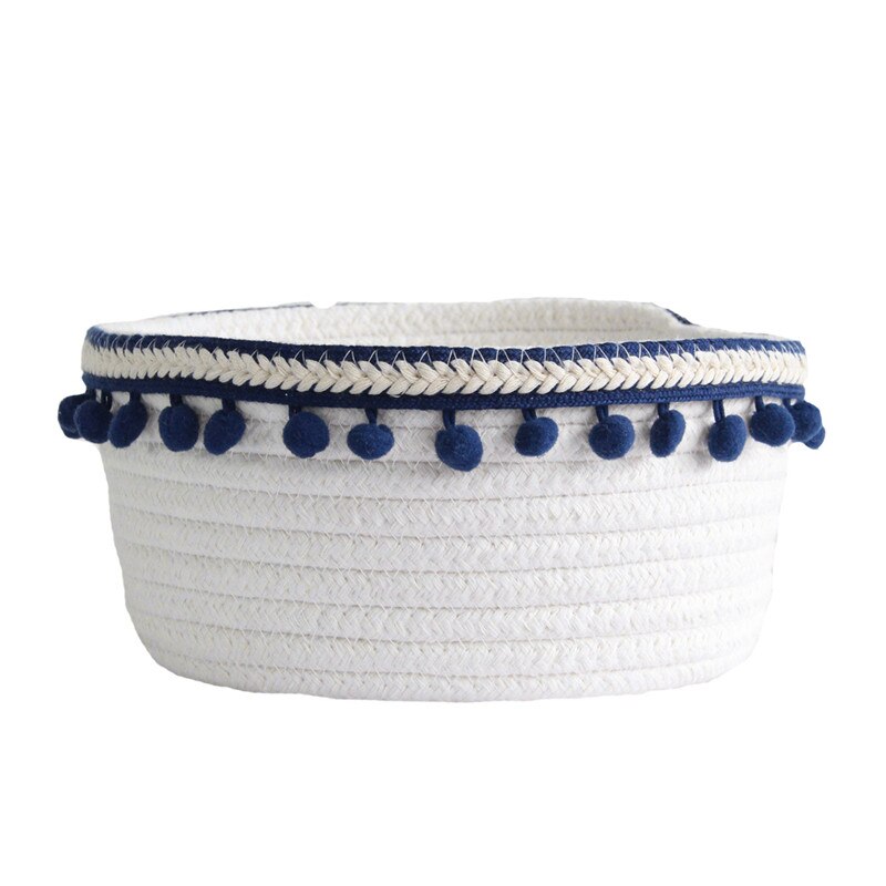 Cotton Rope Storage Baskets With Pompom Handmade Woven Dirty Clothes Laundry Basket Kids Toy Desktop Sundries Organizer Hamper - Provence Home Living Store