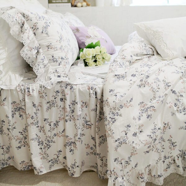 New garden pastoral bedding set European embroidery ruffle lace duvet cover elegant bed skirt bedspread princess bed clothes - Provence Home Living Store