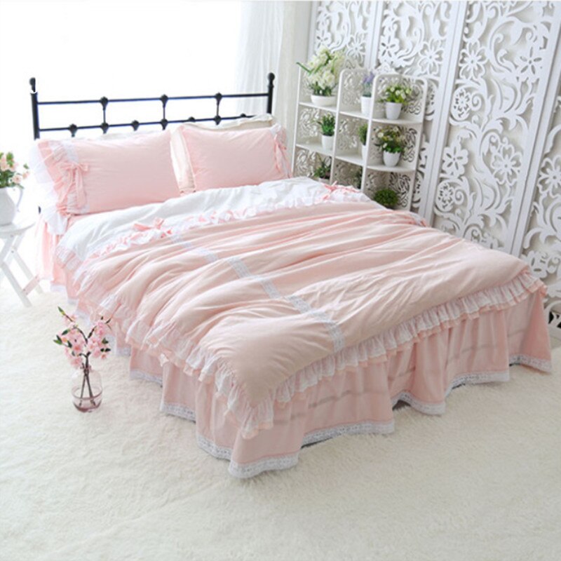 Super sweet bedding set king size elegant bows design kids bedding set princess duvet cover romantic bed skirt bed sheet custom - Provence Home Living Store