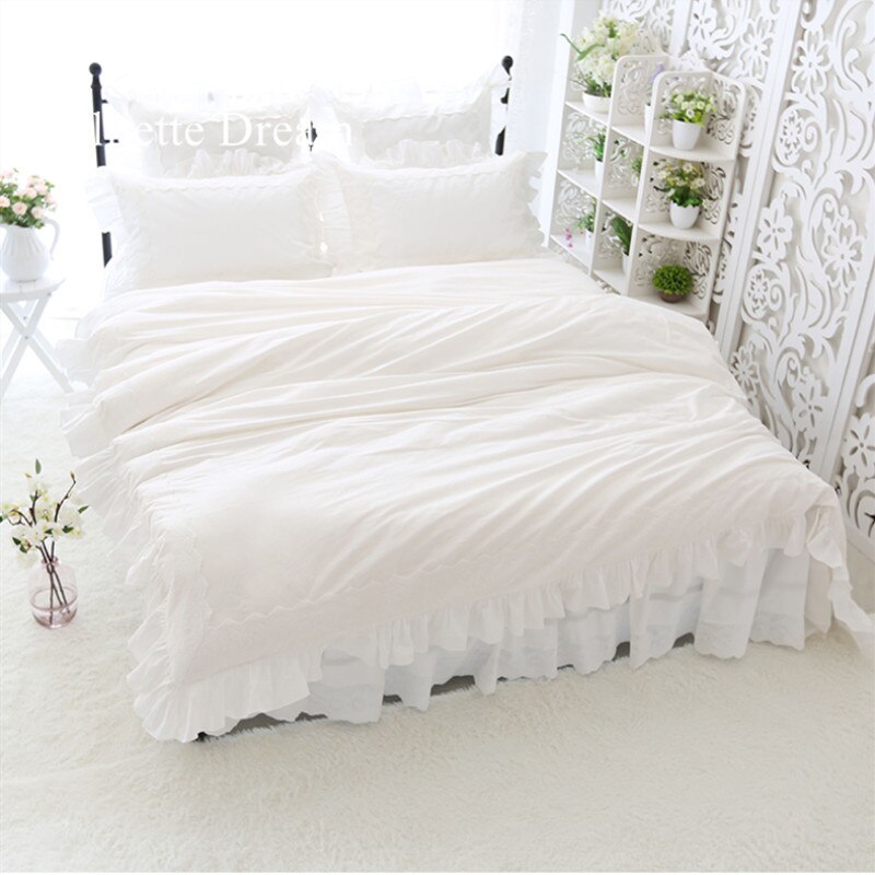 New big lace princess bedding set queen size elegant Embroidery ruffle duvet cover 100% cotton bed set home romantic bed sheet - Provence Home Living Store