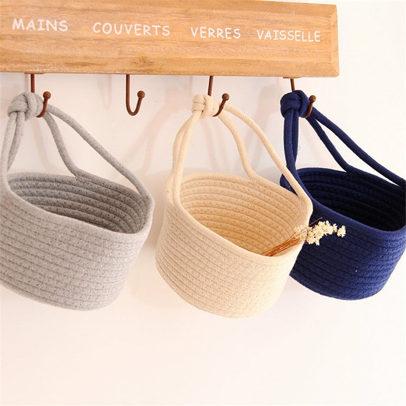 Cotton Rope Woven Storage Basket Wall Hanging Flower Baskets Desktop Sundries Snacks Organizer Box Kids Toys Cosmetics Container - Provence Home Living Store