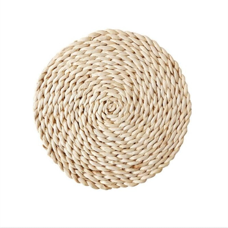 Round Rattan Placemats Natural Corn Straw Woven Dining Table Mats Heat Insulation Pot Holder Cup Coasters Kitchen Accessories - Provence Home Living Store