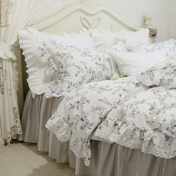 New garden pastoral bedding set European embroidery ruffle lace duvet cover elegant bed skirt bedspread princess bed clothes - Provence Home Living Store