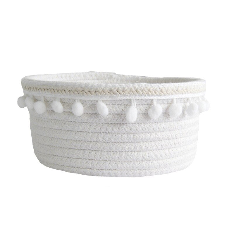 Cotton Rope Storage Baskets With Pompom Handmade Woven Dirty Clothes Laundry Basket Kids Toy Desktop Sundries Organizer Hamper - Provence Home Living Store