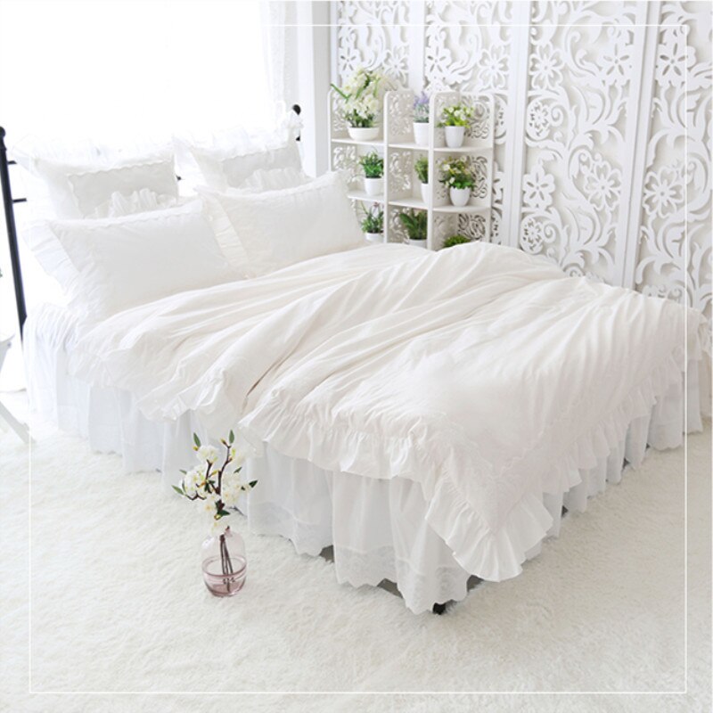 New big lace princess bedding set queen size elegant Embroidery ruffle duvet cover 100% cotton bed set home romantic bed sheet - Provence Home Living Store