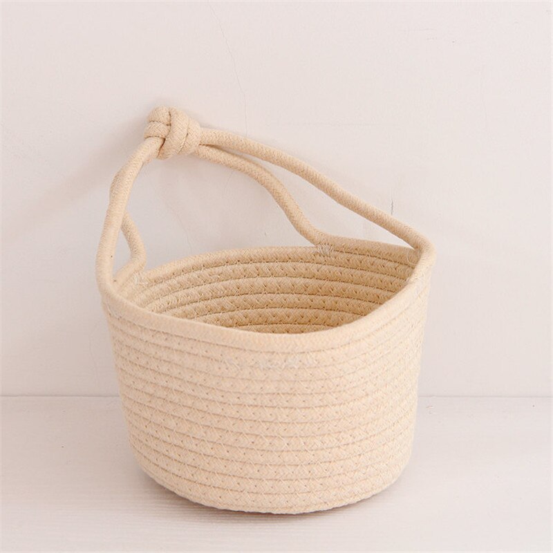 Cotton Rope Woven Storage Basket Wall Hanging Flower Baskets Desktop Sundries Snacks Organizer Box Kids Toys Cosmetics Container - Provence Home Living Store