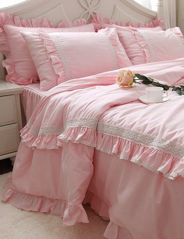 New ruffle lace bedding set elegant princess bedding matching duvet cover bedspread emboridery bed clothes wedding decoration - Provence Home Living Store