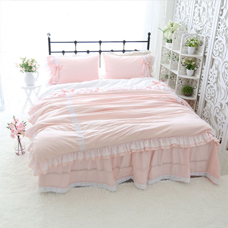 Super sweet bedding set king size elegant bows design kids bedding set princess duvet cover romantic bed skirt bed sheet custom - Provence Home Living Store