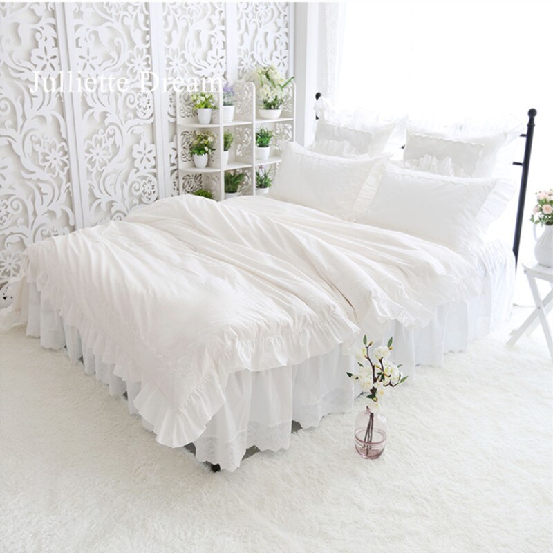 New big lace princess bedding set queen size elegant Embroidery ruffle duvet cover 100% cotton bed set home romantic bed sheet - Provence Home Living Store