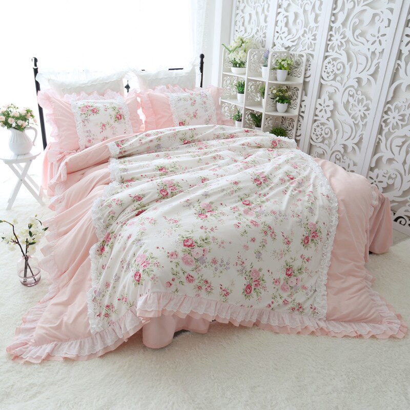 Sweet princess bed set Heavy wrinkle handmade ruffle lace duvet cover pastoral king size bedding set elegant bedding bed sheet - Provence Home Living Store