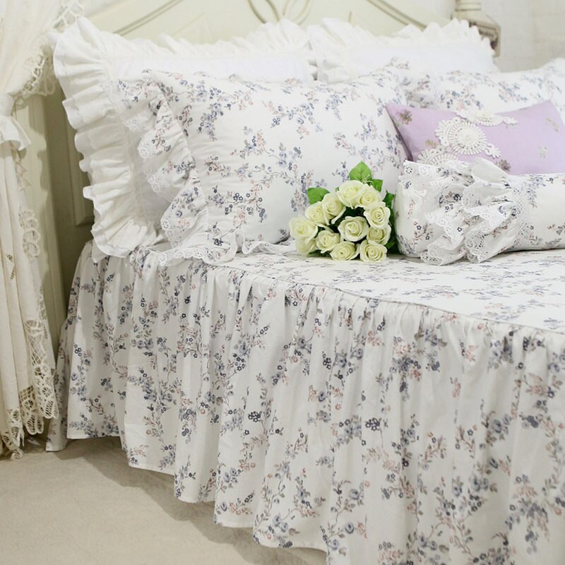 New garden pastoral bedding set European embroidery ruffle lace duvet cover elegant bed skirt bedspread princess bed clothes - Provence Home Living Store