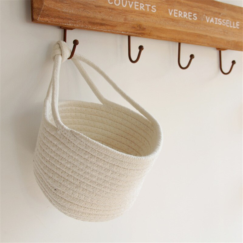 Cotton Rope Woven Storage Basket Wall Hanging Flower Baskets Desktop Sundries Snacks Organizer Box Kids Toys Cosmetics Container - Provence Home Living Store