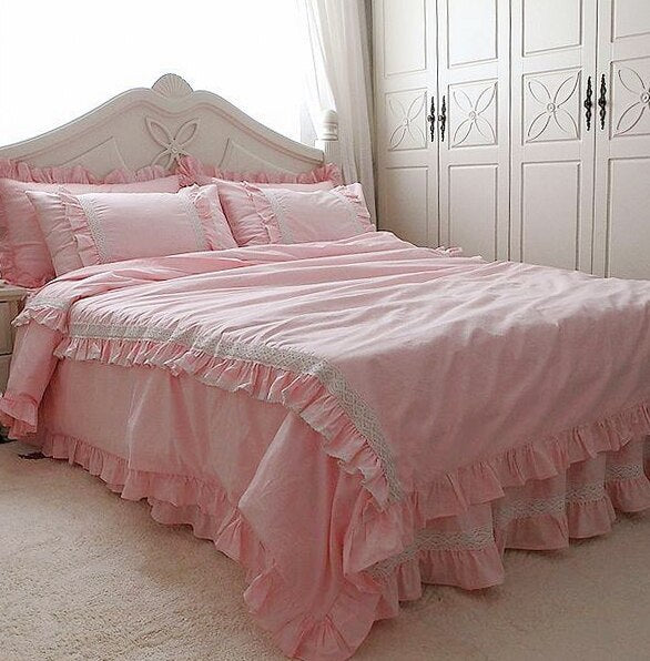 New ruffle lace bedding set elegant princess bedding matching duvet cover bedspread emboridery bed clothes wedding decoration - Provence Home Living Store