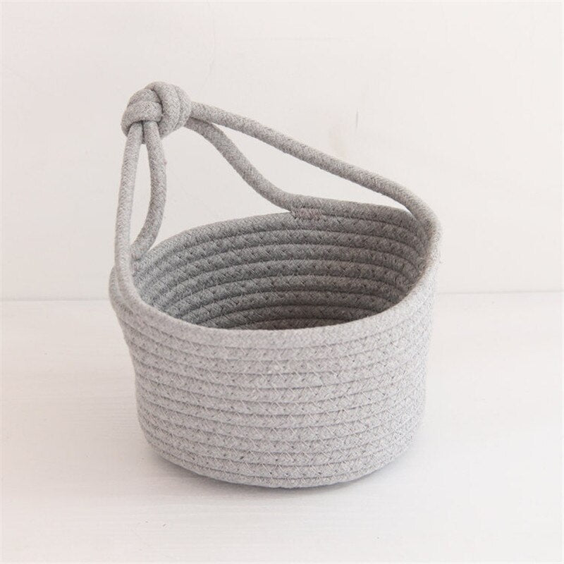 Cotton Rope Woven Storage Basket Wall Hanging Flower Baskets Desktop Sundries Snacks Organizer Box Kids Toys Cosmetics Container - Provence Home Living Store