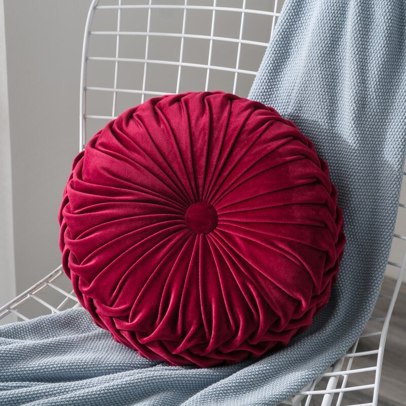 Europe Style Velvet Pleated Round Floor Seat Cushion Pumpkin Pillow Pouf Soft Throw Home Sofa Decor Back Cushion with Core - Provence Home Living Store