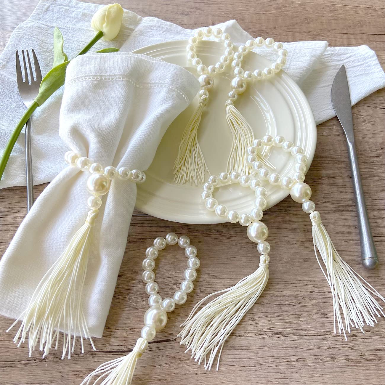 4PCS Pearl Tassels Napkin Buckles,Wedding Easter Napkin Rings,for Dinner Parties Dining Event Design Table Decoration - Provence Home Living Store