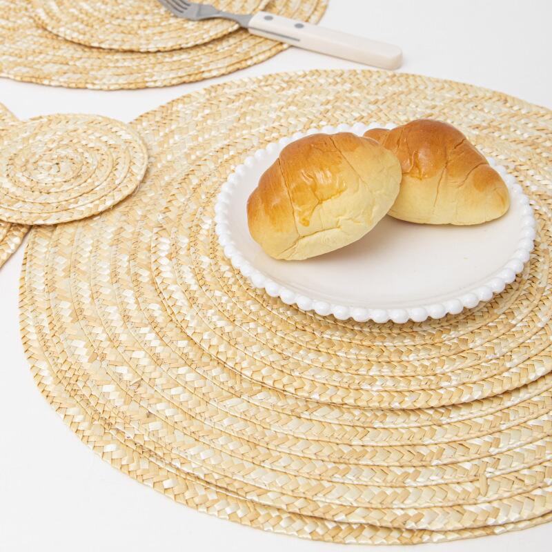 Natural Corn Straw Woven Dining Table Mats Rattan Placemats Non-slip Insulation Pads Potholder Coffee Cup Coasters Kitchen Decor - Provence Home Living Store