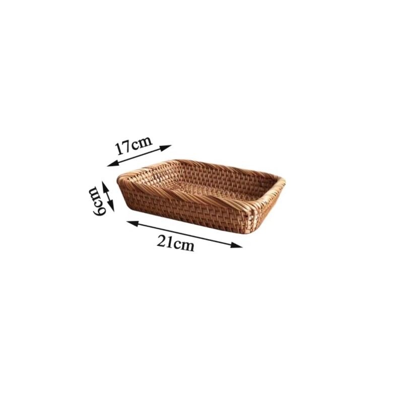 Hand-woven Basket Square Rattan Storage Basket Wicker Tray Picnic Basket Food Bread Dishes Sundries Box Kitchen Supplies - Provence Home Living Store