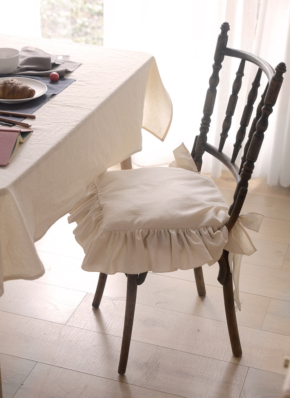 2PCS Customizable Princess Frill Cotton Chair Cushion Cover,Ruffles Seat Mat Cover,Flouncing Dinning Chair Pat Decor - Provence Home Living Store